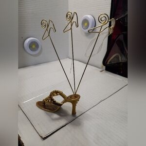 Vintage Jeweled Beaded Miniature High Heel Wire Photo Display Holder Décor Gold